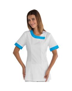 Tunique 3/4 femme Delhi blanc bleu, bouton pression