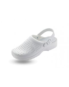 Sabot blanc tissu en cuir perforé