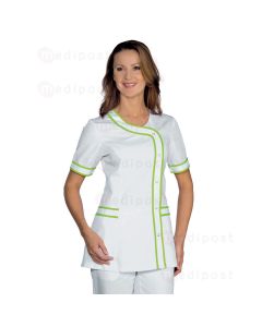 Tunique 3/4 femme Brasilia blanc et vert bouton pression