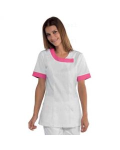 Tunique 3/4 femme Delhi blanc fuschia bouton pression