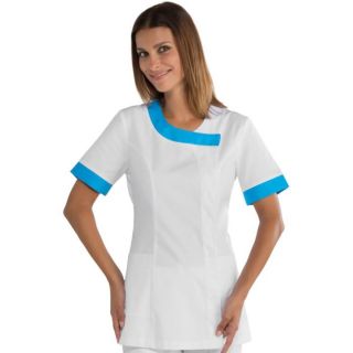 005410L Tunique 34 femme Delhi blanc bleu bouton pression Large M01