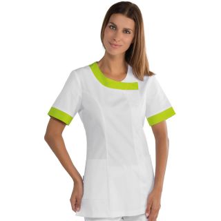 005426X Tunique 34 femme Delhi blanc et vert pomme bouton pression M01