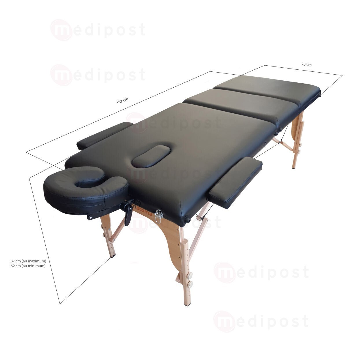 TP309B Divan dexamen pliable en bois simili noir Avec logo M03