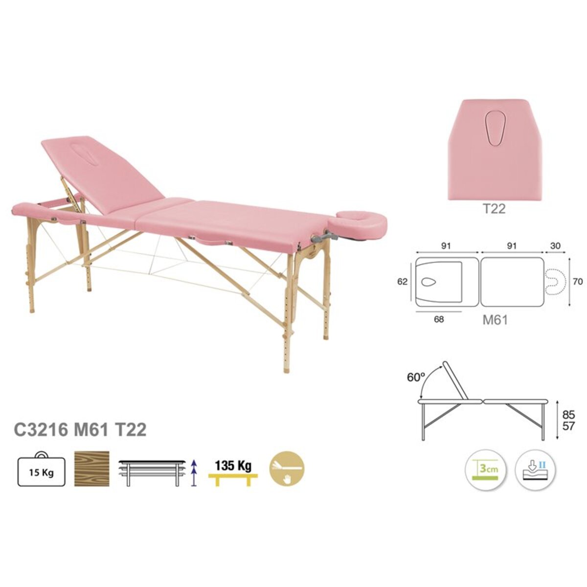 ASCC16 C3216C3316C3416 Table pliante reglable bois T22 70x182 serie C16 M02