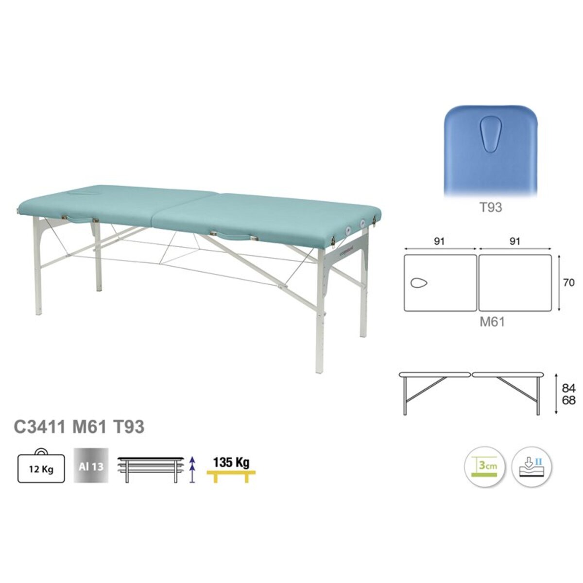 ASCC11 C3211C3311C3411 Table pliante reglable bois T93 70x182 serie C11 M04