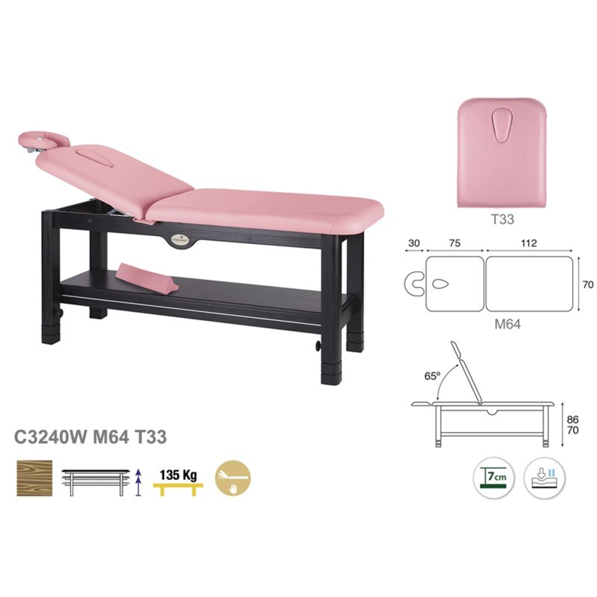 ASCC32P2 C3240WC3260C3250WC3270 Table fixe bois 2 plans T33 70x188 serie C32 M02