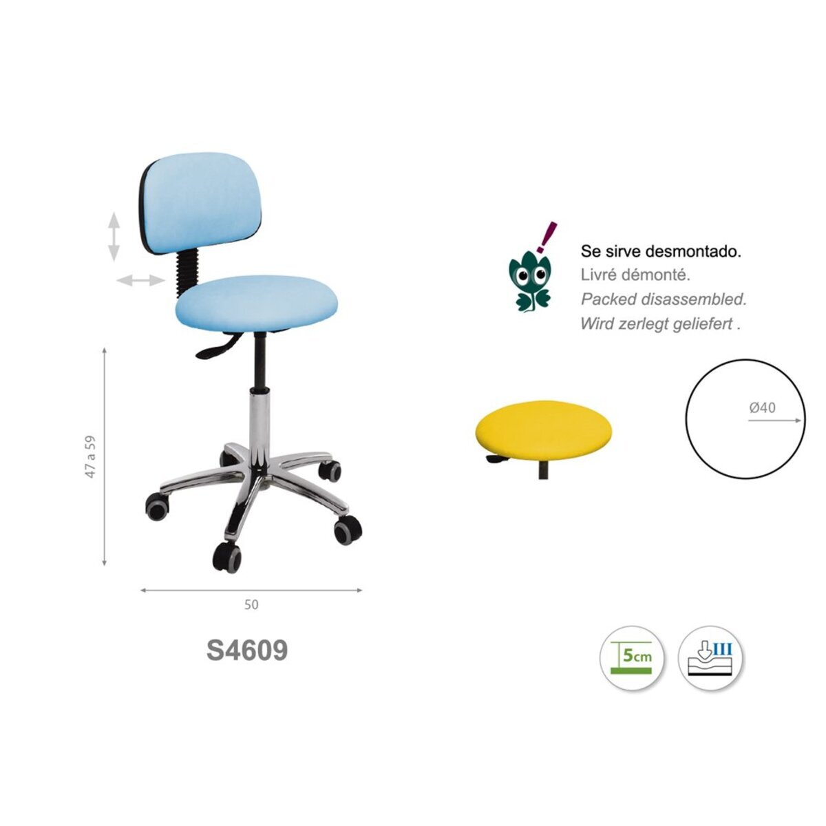 S460930 Tabouret circulaire Ecopostural base aluminium avec dossier M02