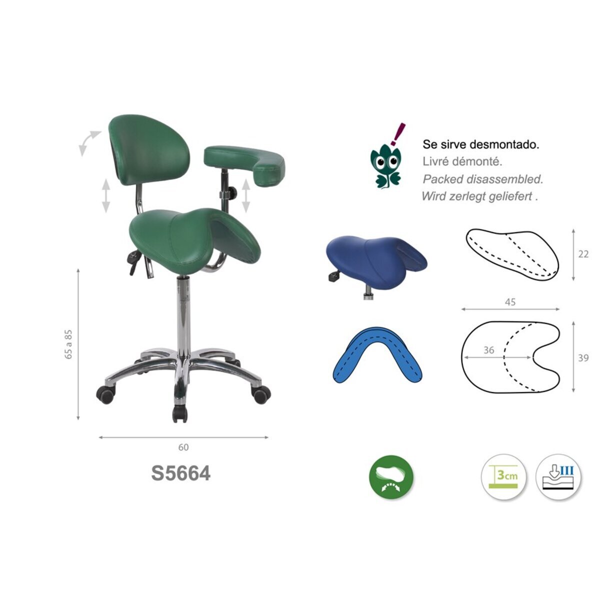 S566430 Tabouret silla de montar Ecopostural base aluminium avec dossier et acco M02