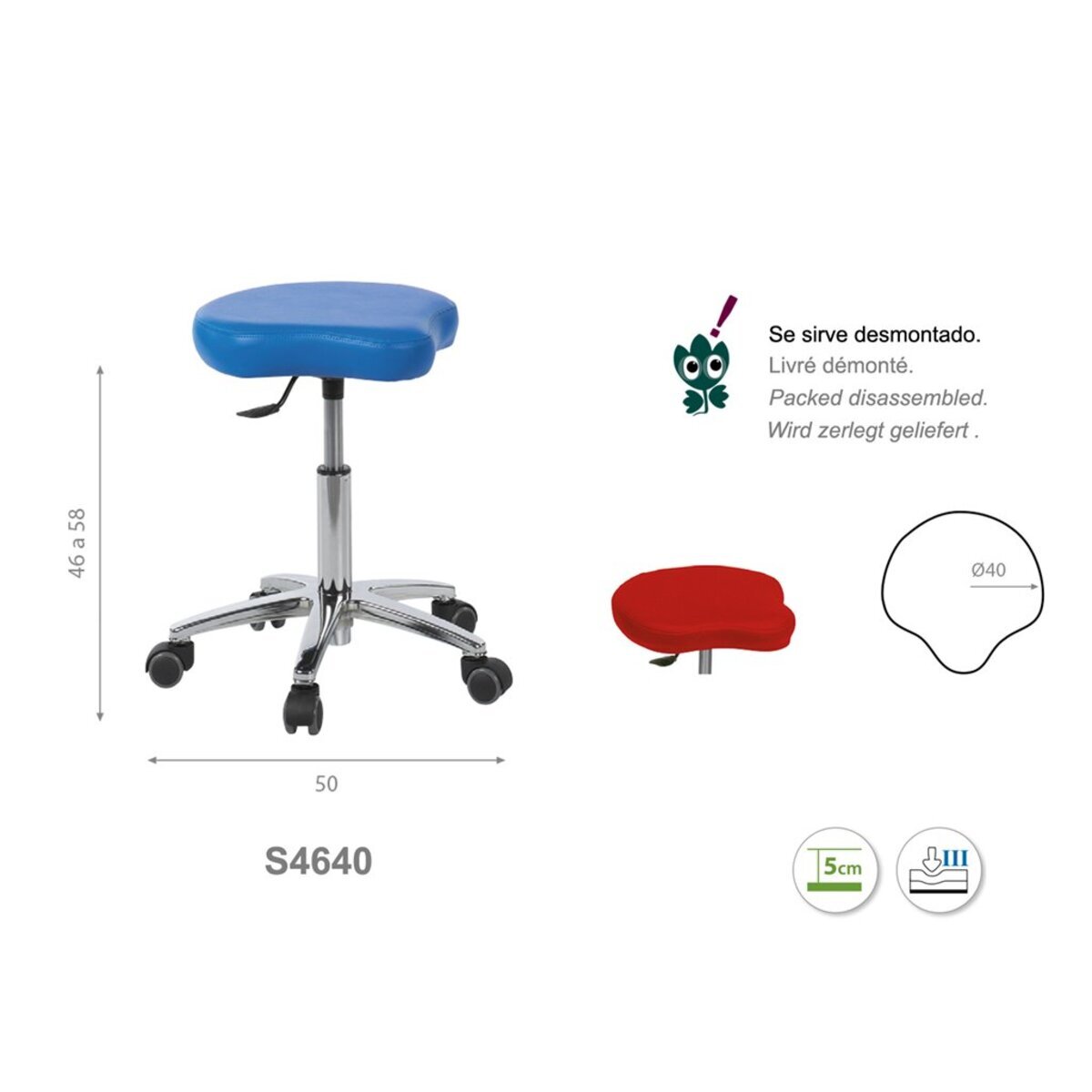 S464030 Tabouret bicyclette Ecopostural base aluminium M02