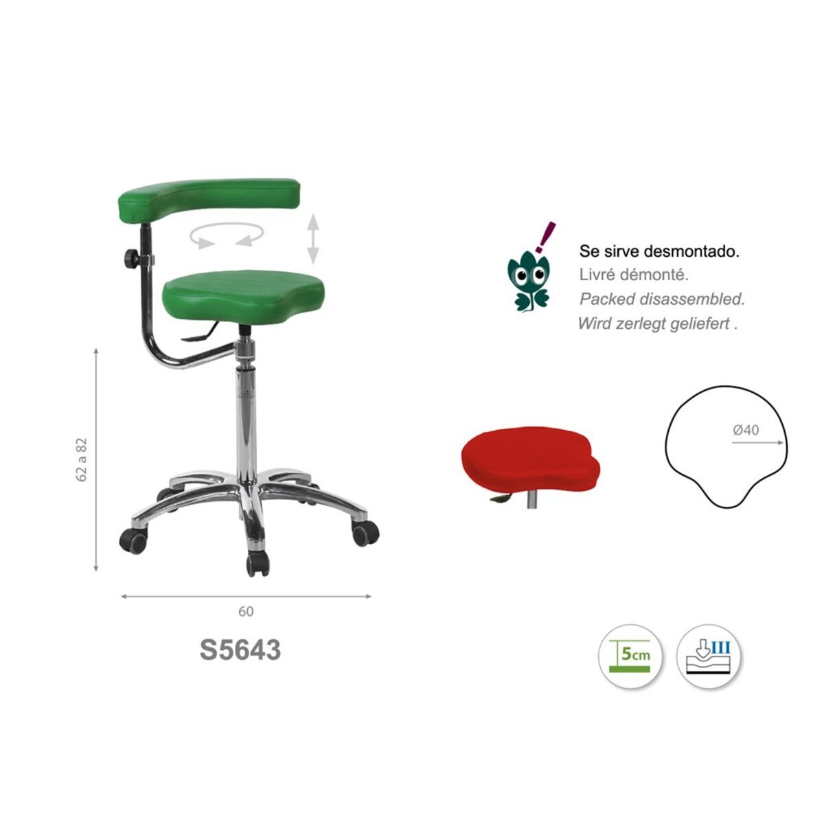 S564330 Tabouret bicyclette Ecopostural base aluminium avec accoudoir multifonct M02