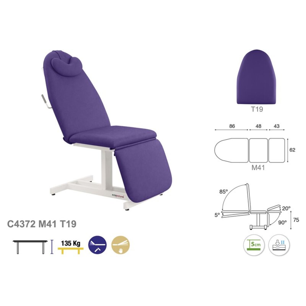 ASCC71F Fauteuil de prelevement fixe en metal blanc T19 62x182 serie C71 M02