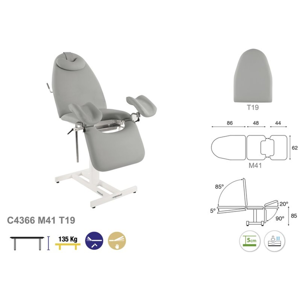 Fauteuil gynecologique fixe en metal blanc T19 62x182 M02