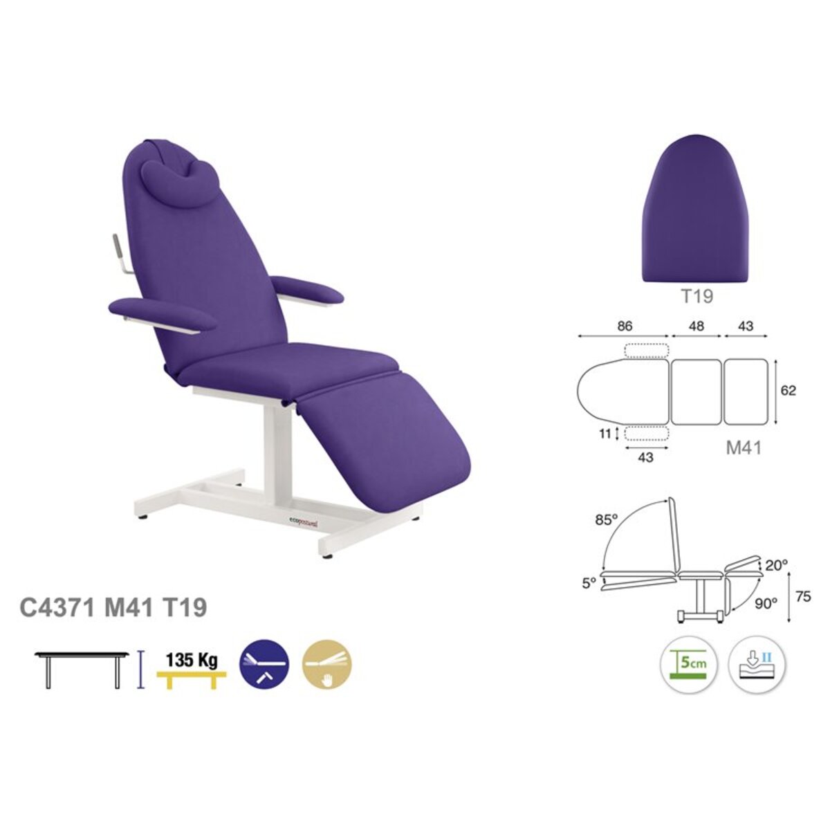 ASCC71F Fauteuil de prelevement fixe en metal blanc T19 62x182 serie C71 M03