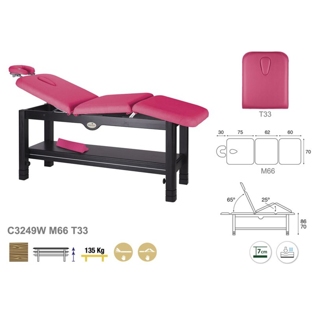 ASC-C32P3 (C3249W,C3269,C3259W,C3279,C3289K) Table d'examen fixe 3 plans avec têtière M02
