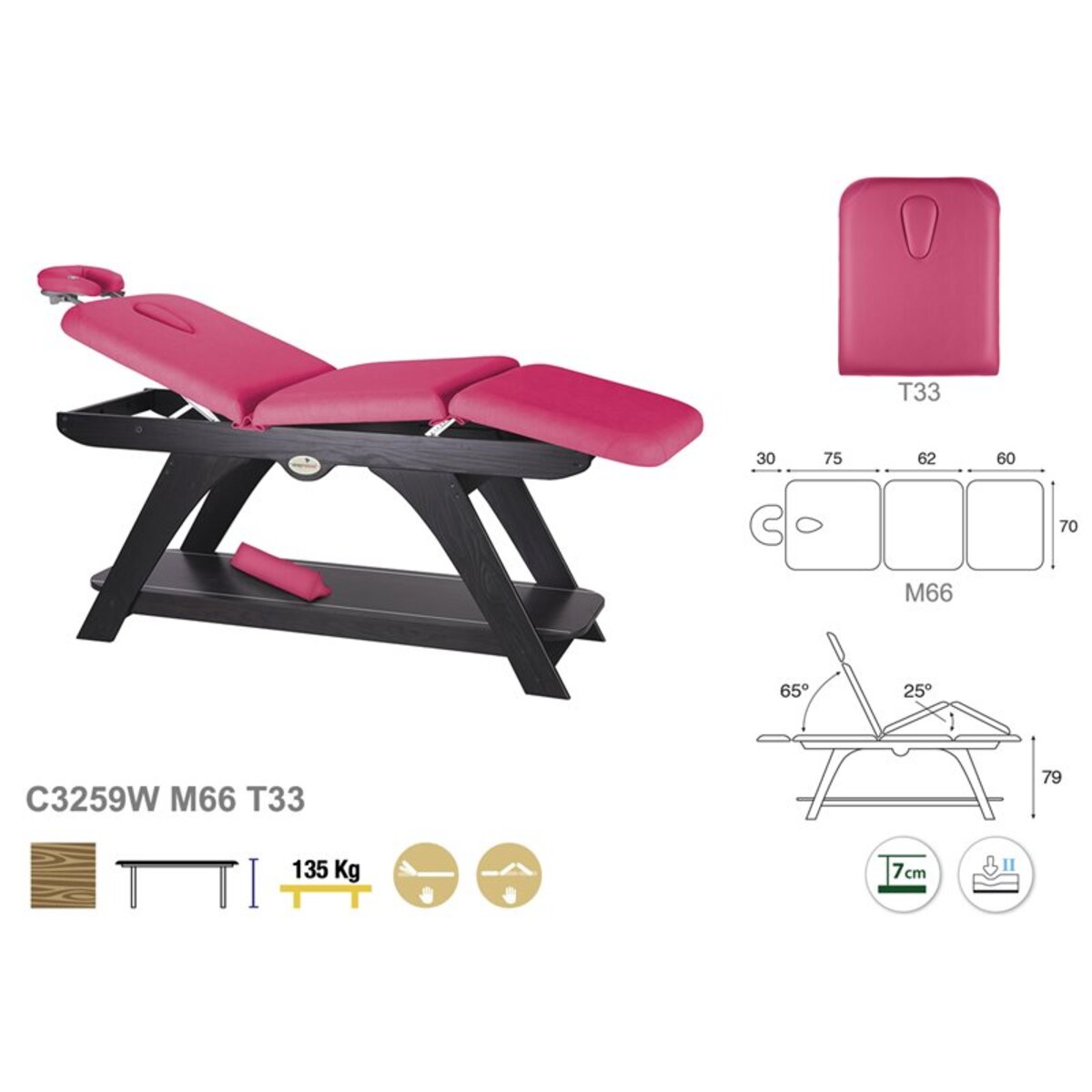 ASC-C32P3 (C3249W,C3269,C3259W,C3279,C3289K) Table d'examen fixe 3 plans avec têtière M05