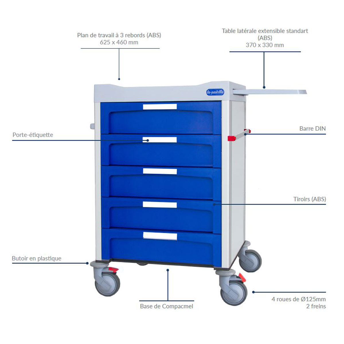 ASC-F-DNOV-050 Chariot de soin Novimed 5 tiroirs M03