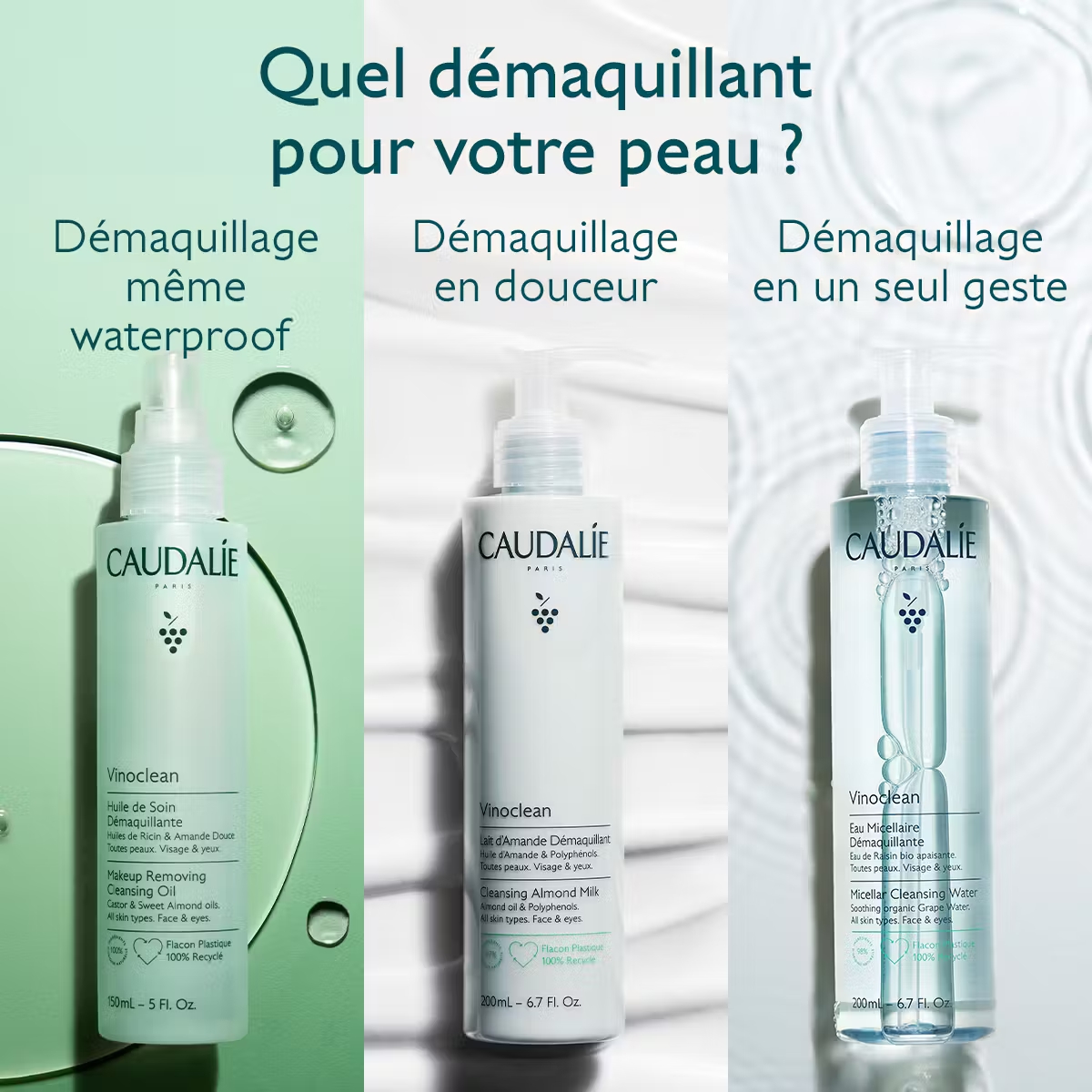 CAUDALIE VINOCLEAN EAU MICELLAIRE DEMAQUIL.  400ml M03