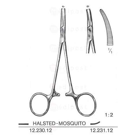 Pince hemostatique moustique Halsted droite 1x2 dents 12cm M02