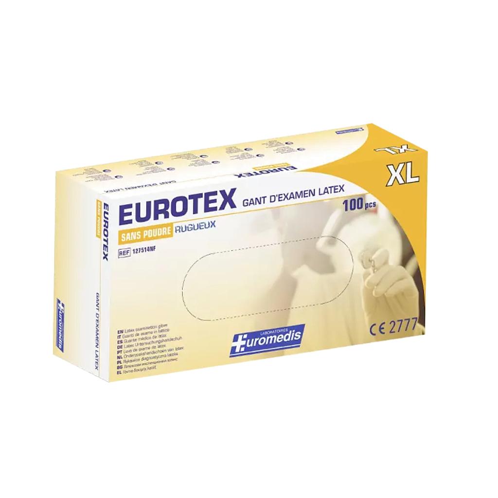 Gants d'examen EUROTEX latex non poudrés et rugueux 