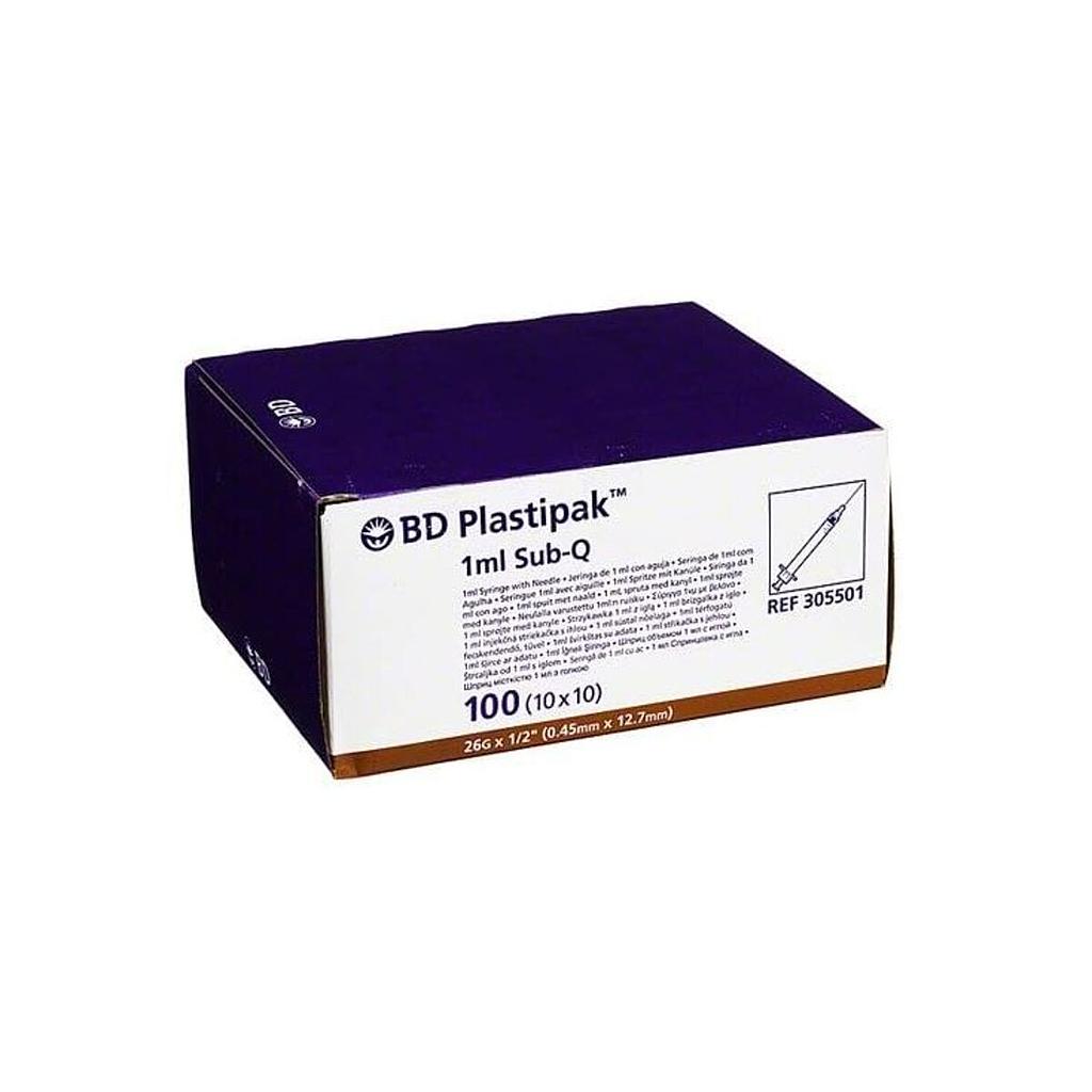 Seringue Plastipak 1ml Sub-Q avec aiguille sertie 26Gx1/2