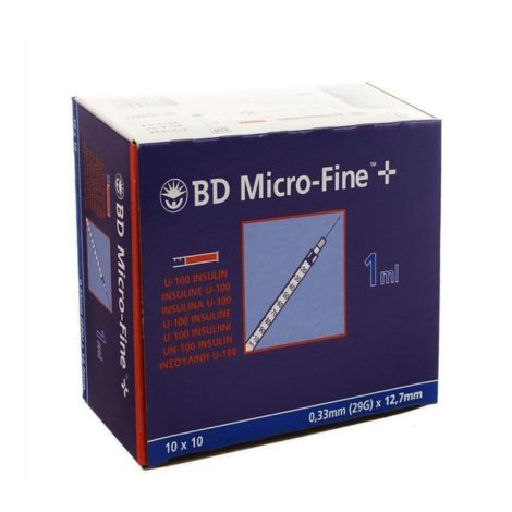 BD Micro-Fine+ Seringue Insuline 1ml 29Gx12,7mm (100 pièces)