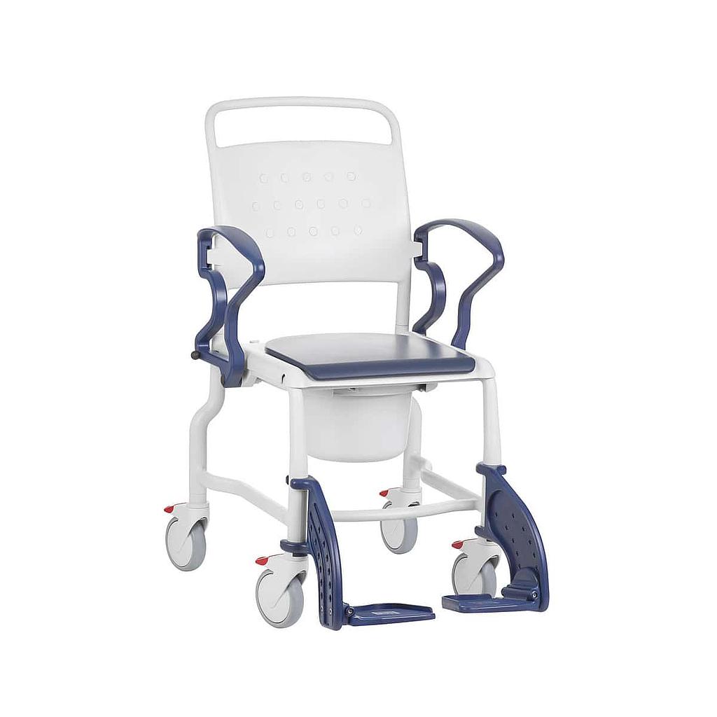 PVC toiletstoel, 4 wielen, voetsteun, armleuningen
