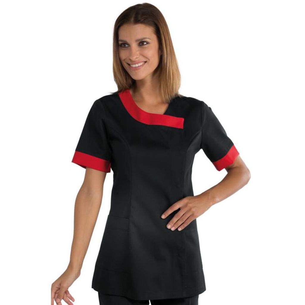 Tunique 3/4 femme Delhi noir rouge bouton pression