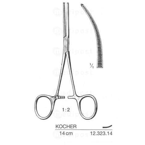 Hemostastische pince KOCHER gebogen