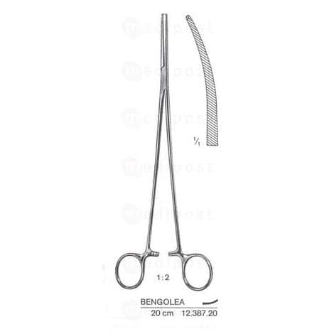 Hemostastische pince Bengolea gebogen 1x2 tanden, 20cm