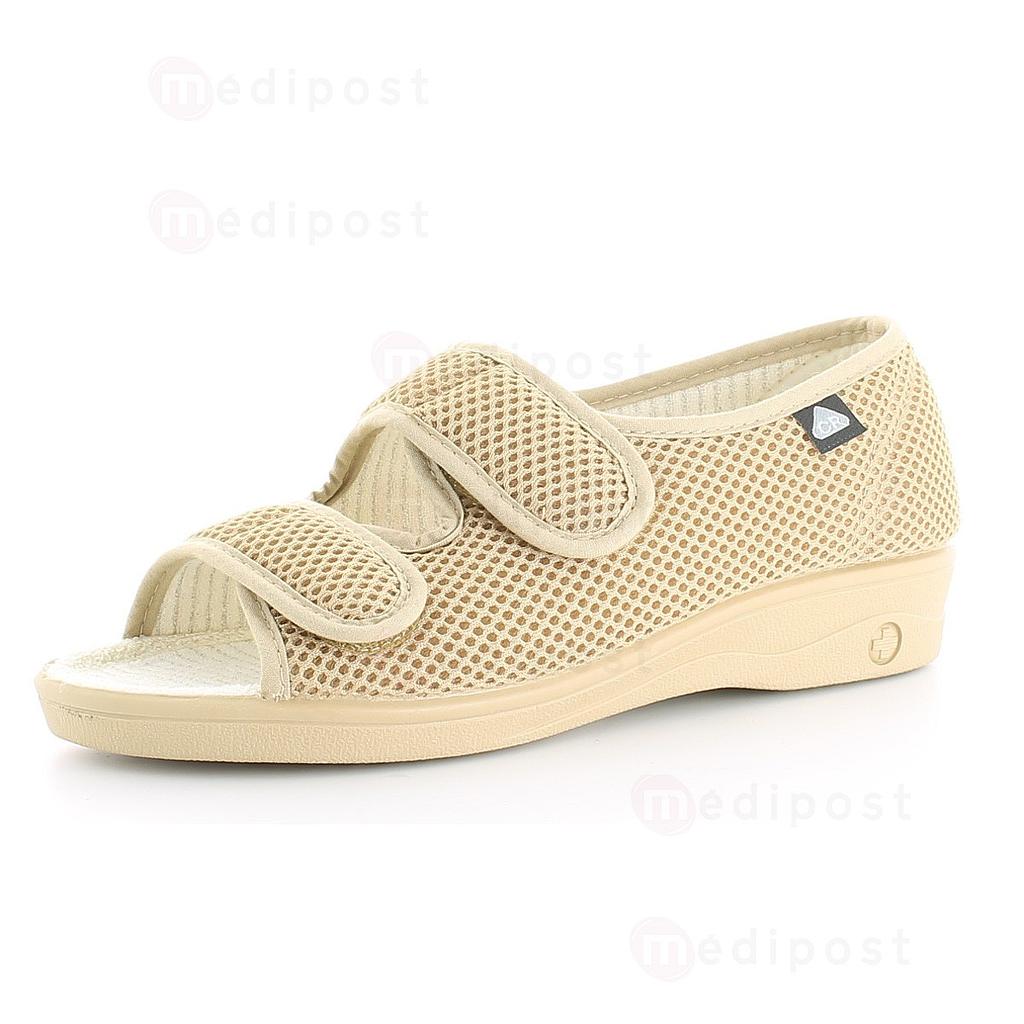 Diane Nieuwe beige sandalen met gesloten hak en 2 klittenbanden