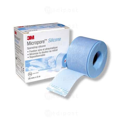 Sparadrap de fixation Micropore silicone couleur bleue