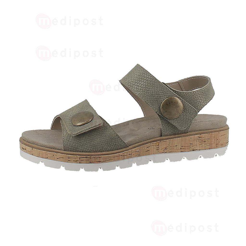 Damesandaal in kaki leer met 2 klittenbandsluiting