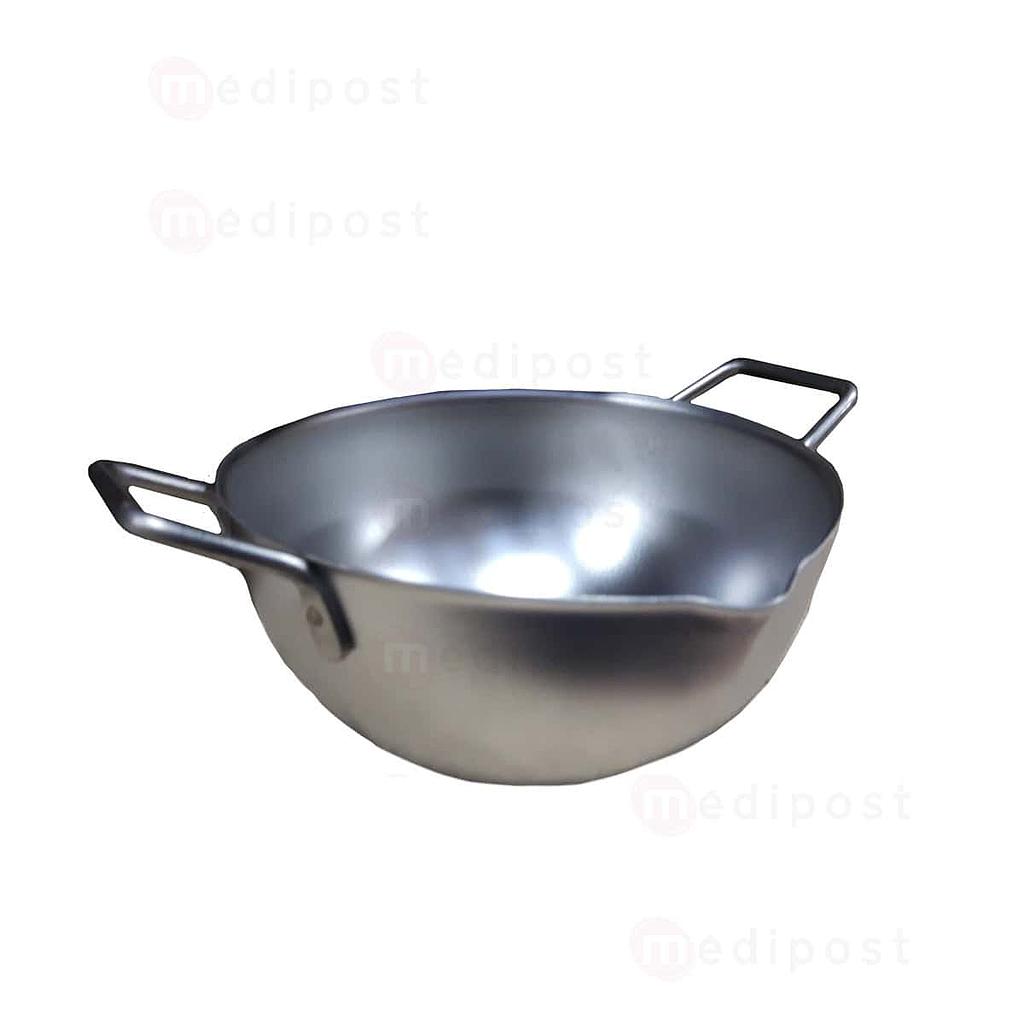 Cupule inox à anses et bec verseur à fond plat