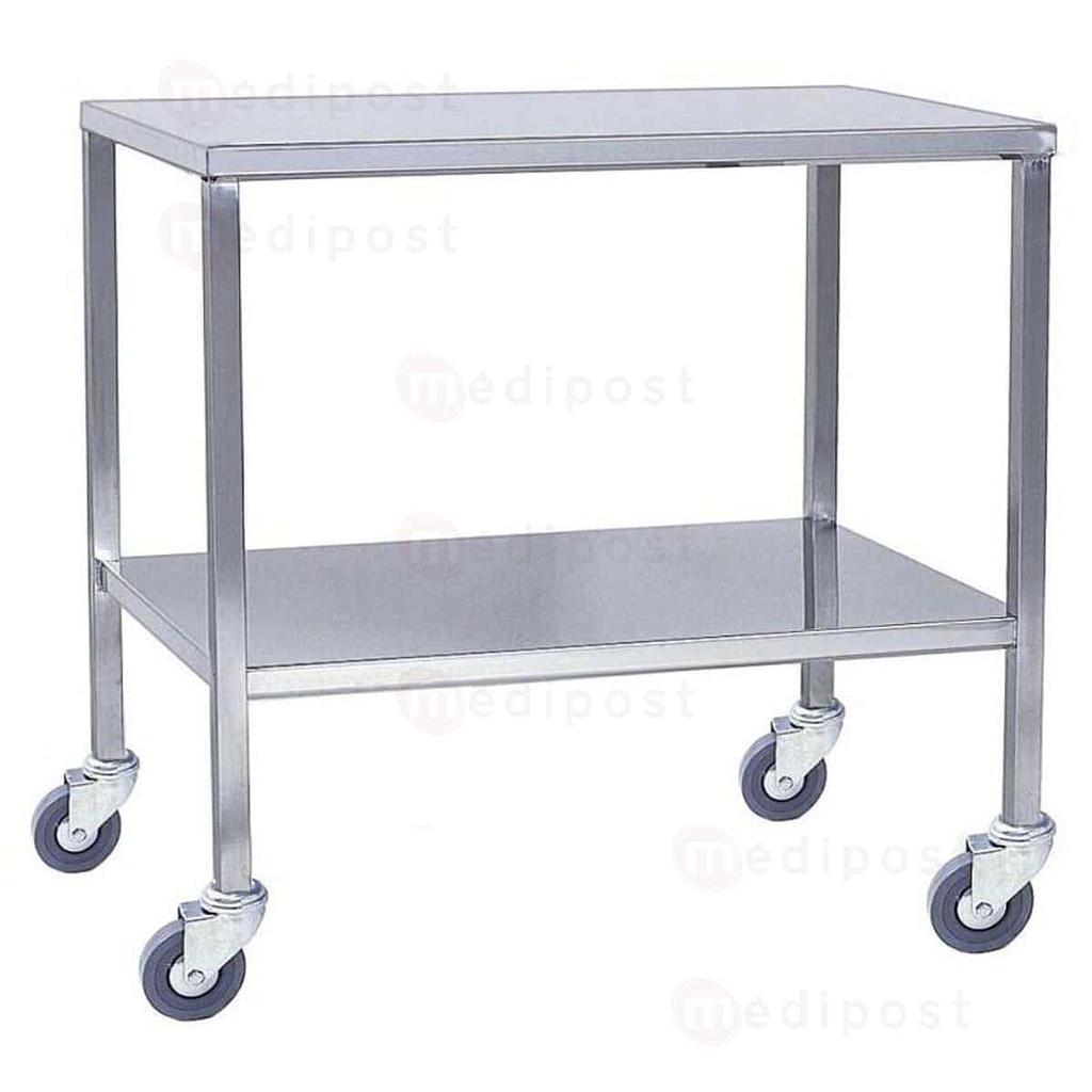 Verrijdbare instrumententafel met 2 gelaste plateaus van 75x50cm