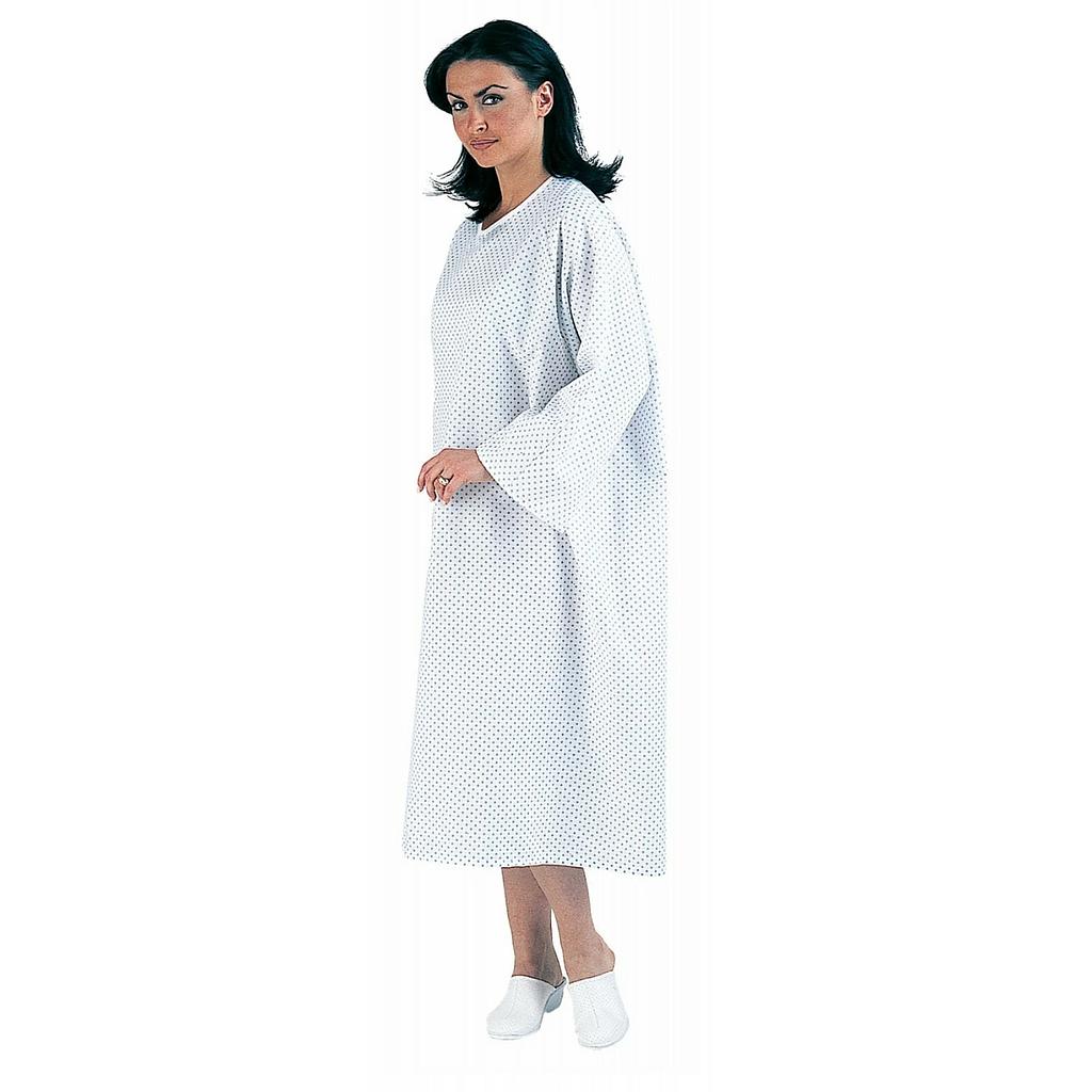 Chemise de malade blanche imprimés losanges bleus