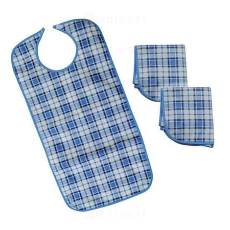 Bavoir  écossais bleu polyester + PVC 90x43cm 3 pressions