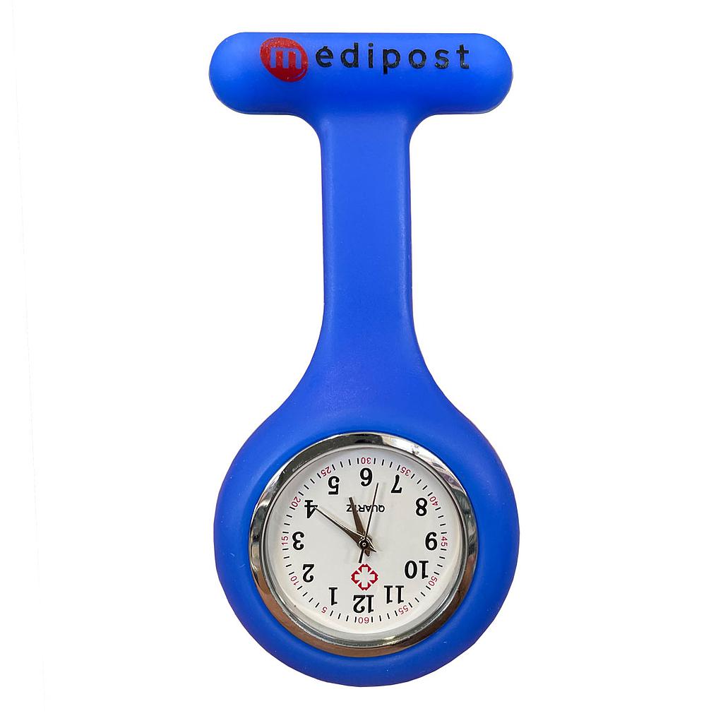 Montre à aiguilles bleue avec clip pour infirmière