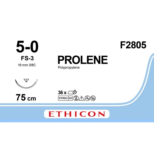 Fil de suture Prolène 5/0, FS-3, aiguille 16mm triangulaire 3/8C 75cm