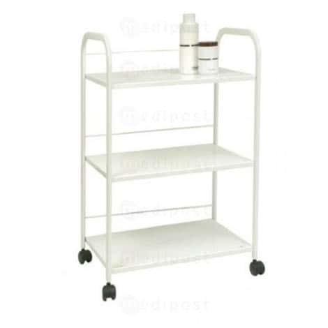 Guéridon 3 plateaux avec galeries en époxy blanc Ecopostural