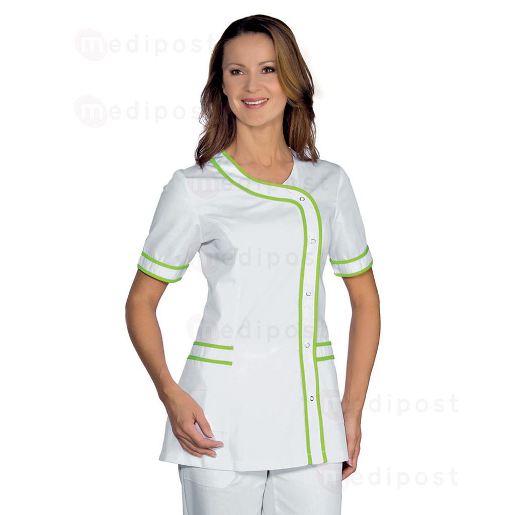 Tunique 3/4 femme Brasilia blanc et vert bouton pression