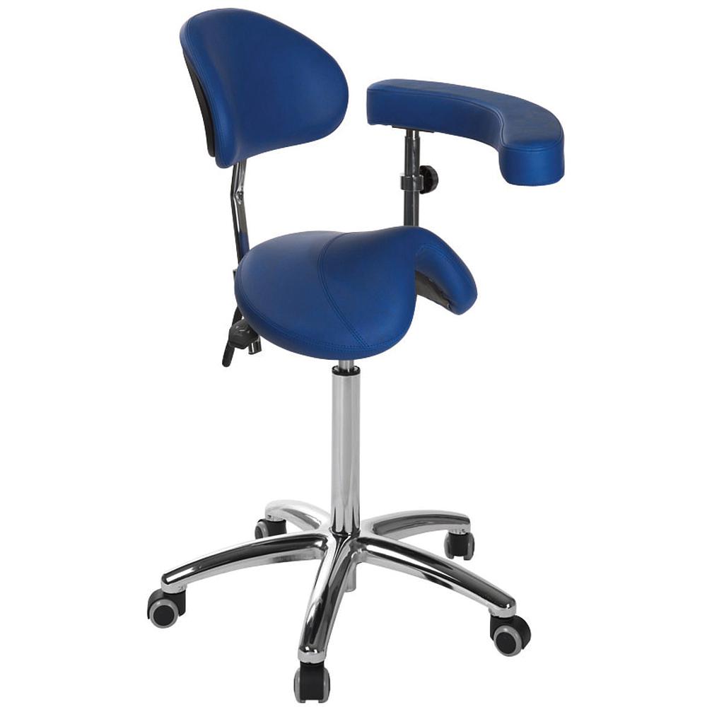 Ecopostural ponykruk op aluminiumbasis met rugleuning en multifunctionele armleuning