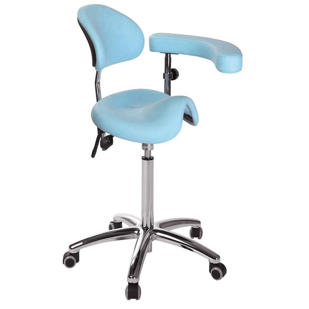 Tabouret derby Ecopostural base aluminium avec dossier et accoudoir multifonction