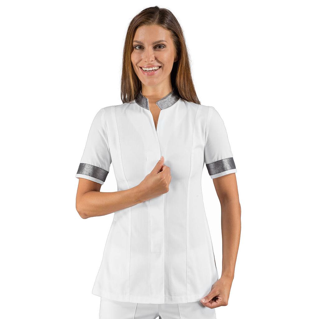 Witte en zilveren Hibiscus 3/4 dames tuniek met drukknopen