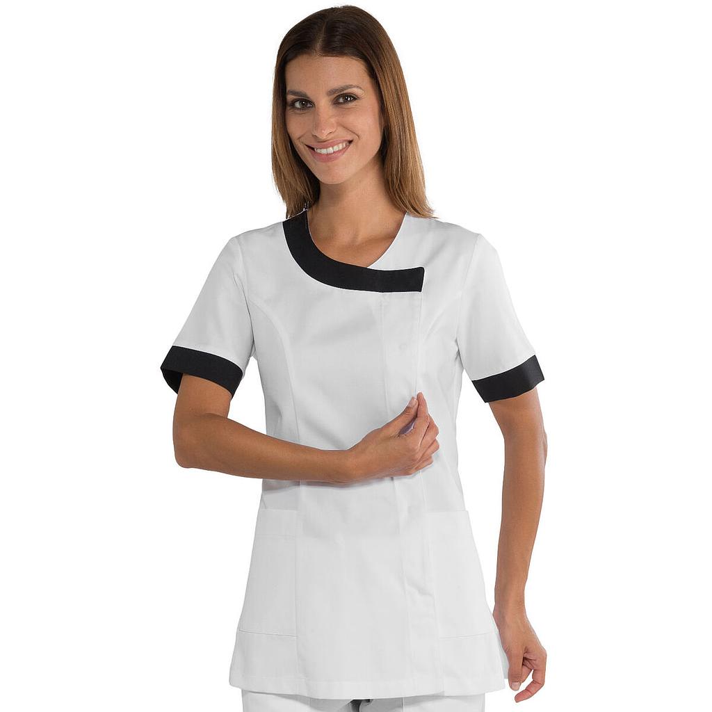 Tunique 3/4 femme Delhi blanc et noir bouton pression