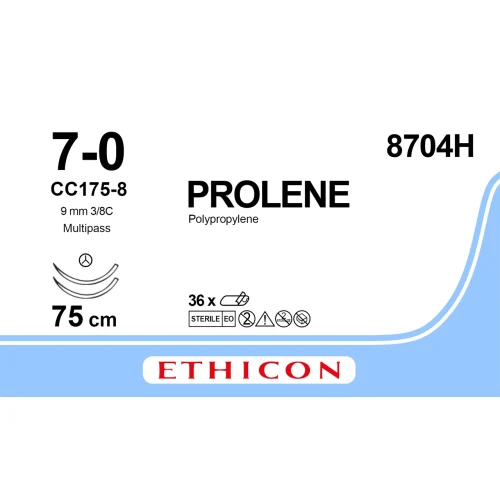 Fil de suture PROLENE® 7-0, CC double aiguille, 9,3 mm, 3/8 cercle, 75 cm bleu - boîte de 36
