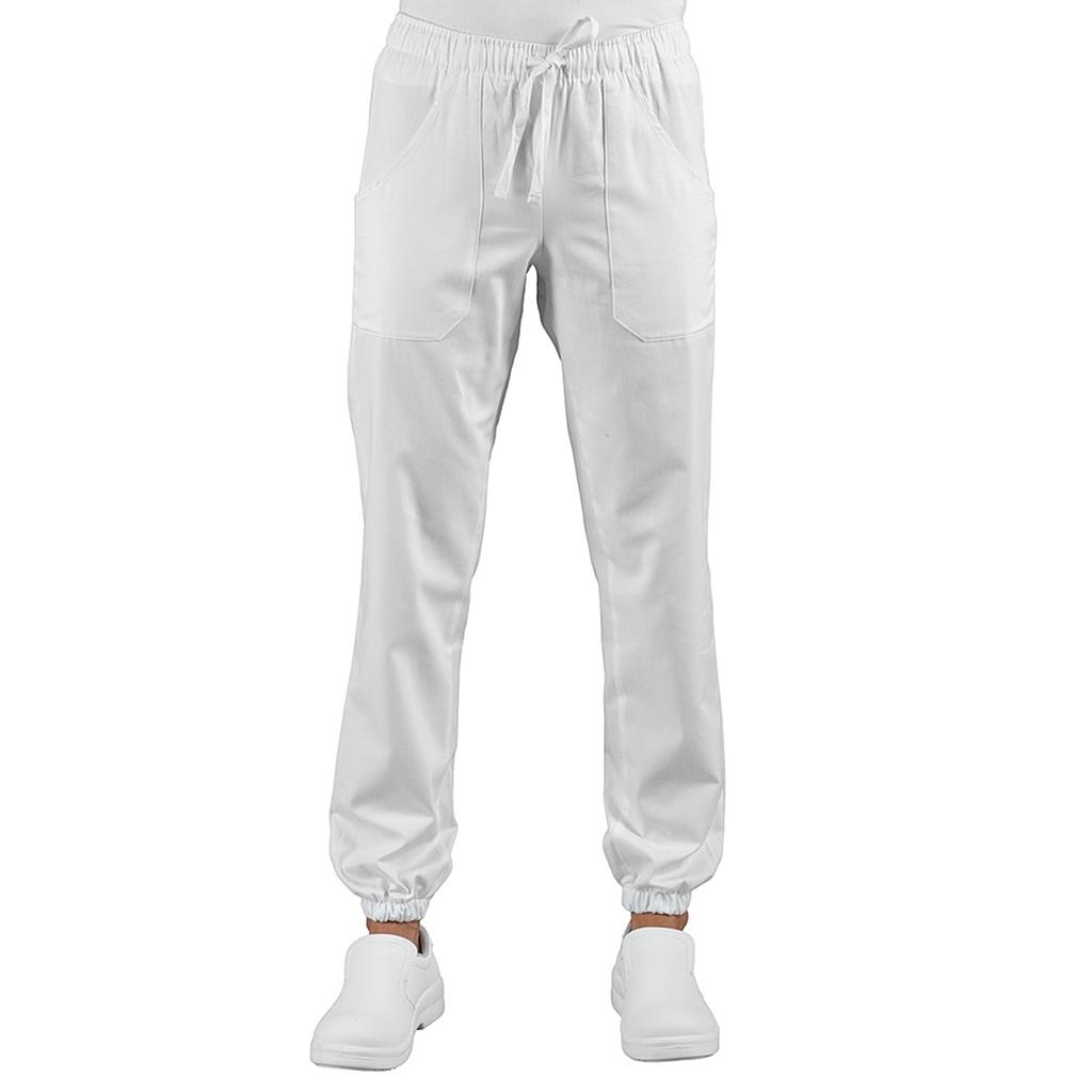 Pantalon blanc, élastique taille et cheville, mixte, médical