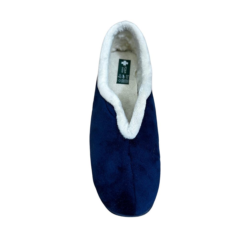 Pantoufles dames fourrées et compensées bleu