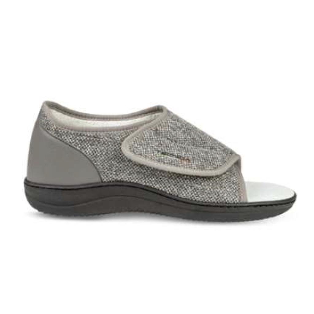 Pantoufles unisexes Bamboo ouvertes à l'avant 1 velcro gris