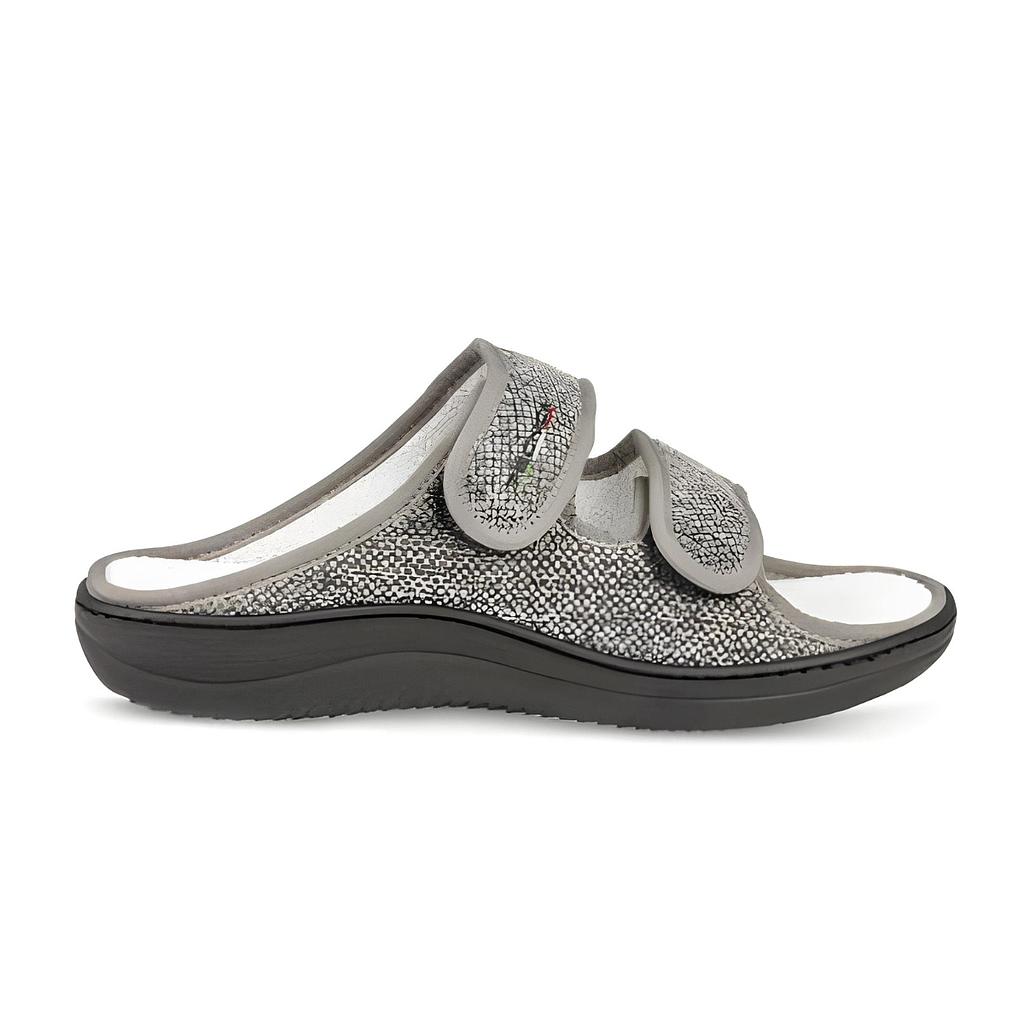 Pantoufles unisexes Bamboo ouvertes arrière/avant 2 velcros gris
