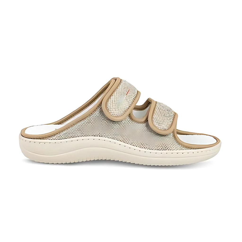 Pantoufles unisexes Bamboo ouvertes arrière/avant 2 velcros beige